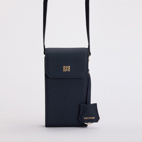 Navy Blue Leather Phone Pouch with Card Slots